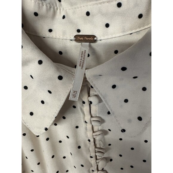 Free People Kennedy Blouse Size XS Pink Polka Dot Oversized Bow Missing Tie - Picture 5 of 11